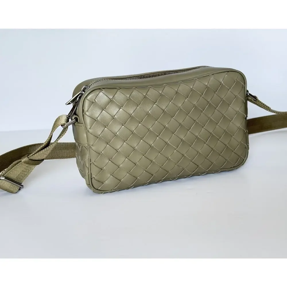 Bottega Veneta Intrecciato Leather Crossbody Bag Taupe 710048 Italy NWT $2500